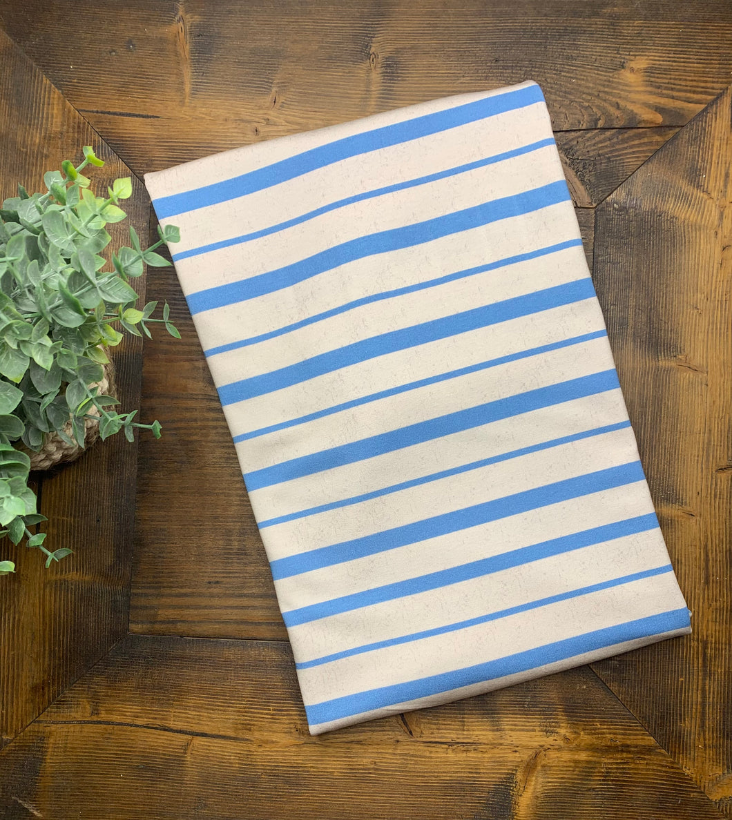 Bamboo Cotton Lycra- Blue/Cream Textured Stripes-Coordinates with Treasure Island