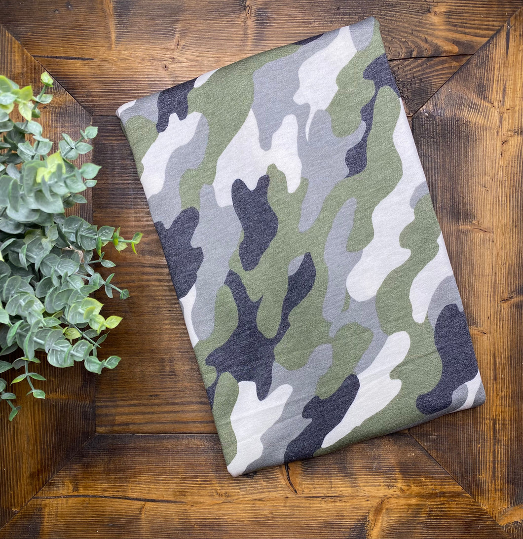 Baby French Terry Fabric- Green/Grey Camouflage